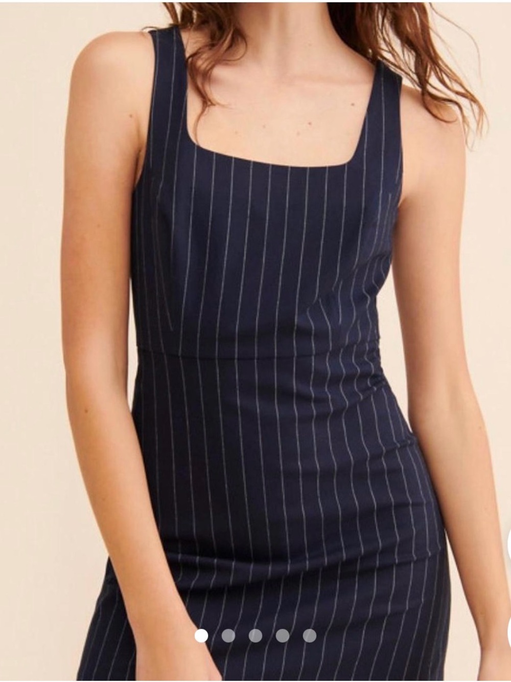 Favorite Daughter Navy Pinstripe Square-Neck Midi Dress